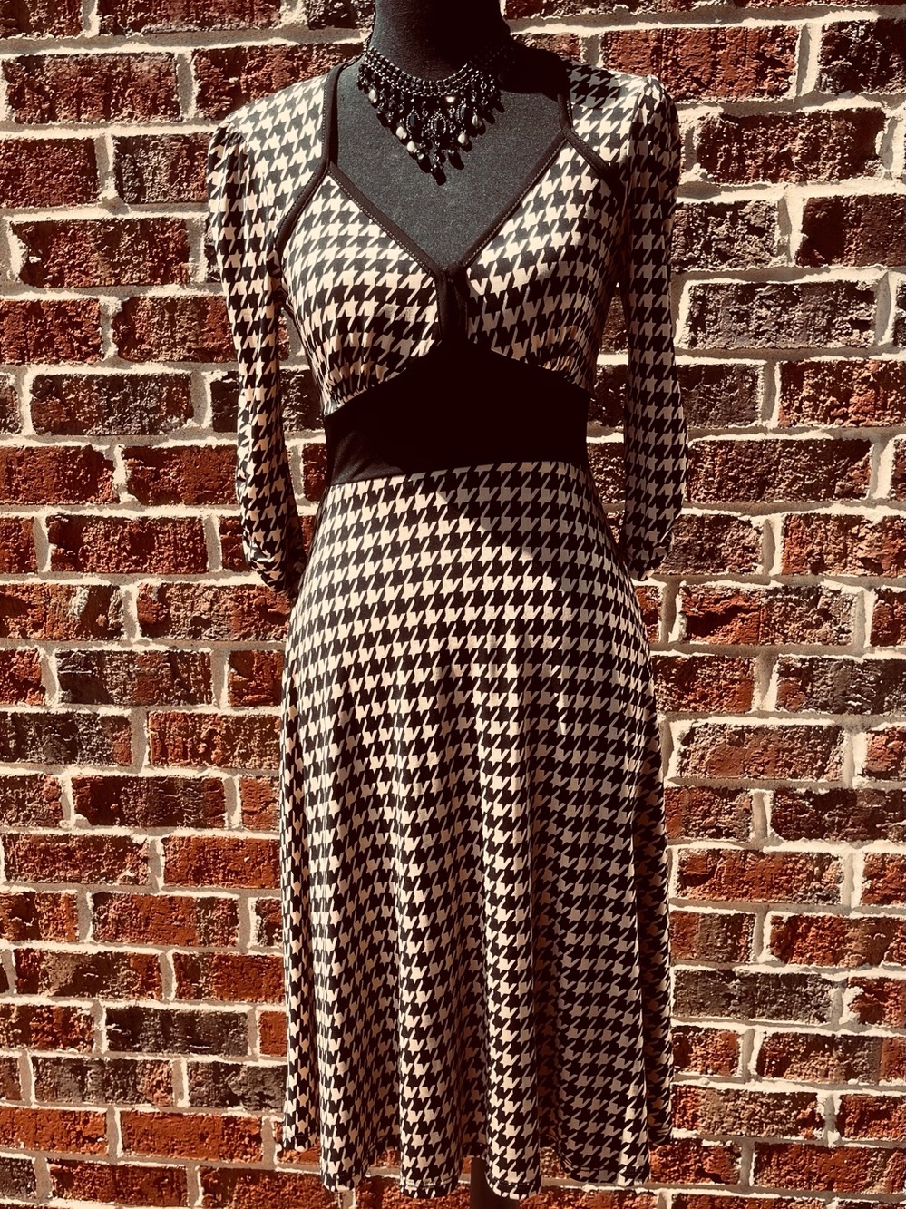 Rare Vintage y2k Georgiou Studio lightweight houndstooth cinched waist dress -XS